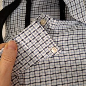 Peter Millar Men's "Summer Comfort" White & Blue Check Dress Shirt (Size M)